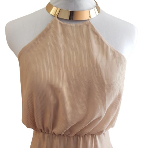 H&M // Beige Gold Maxi Halter Dress - Picture 2 of 6